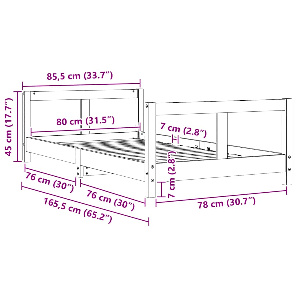 Okvir za dječji krevet 80 x 160 cm od masivne borovine