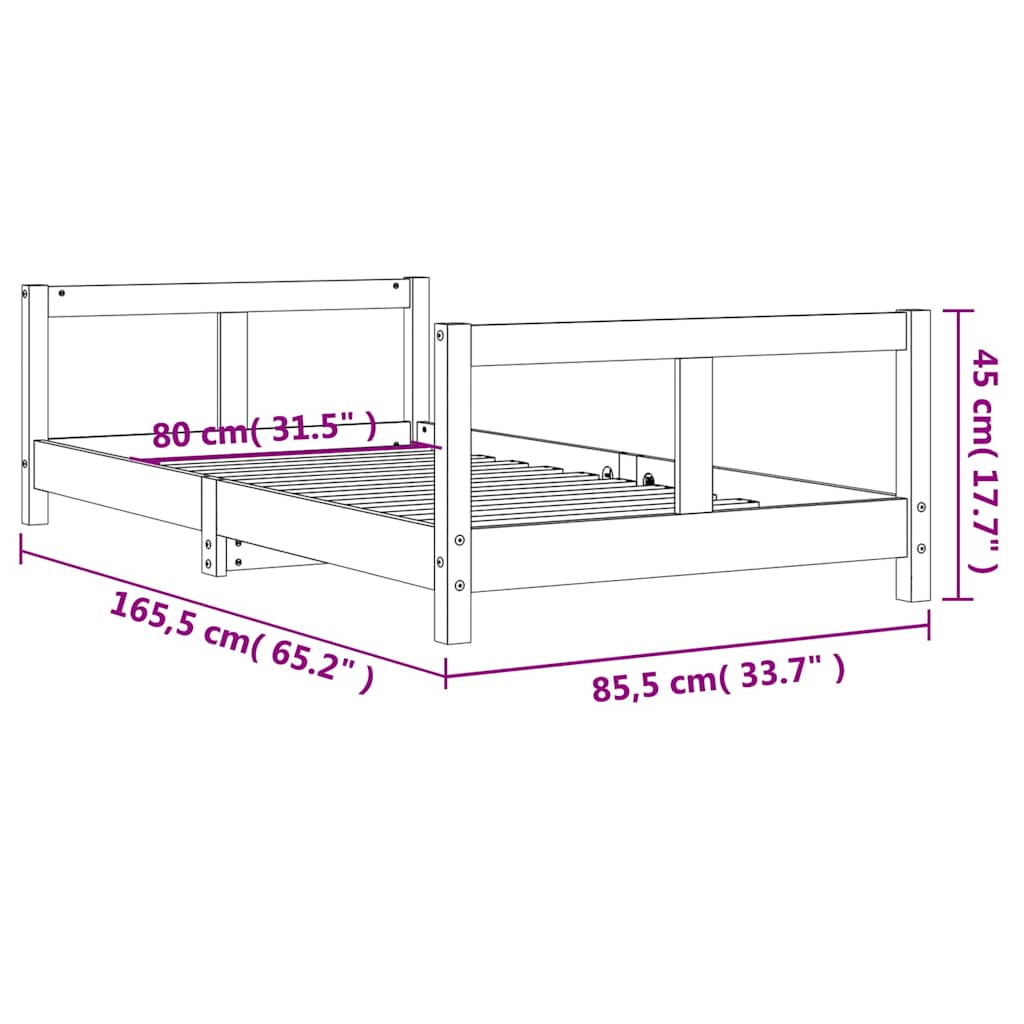 Okvir za dječji krevet bijeli 80 x 160 cm od masivne borovine