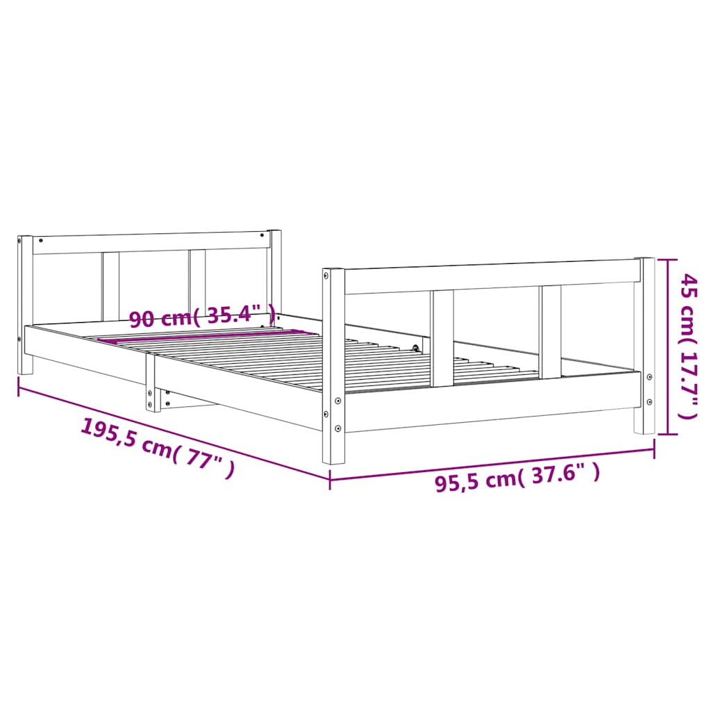 Okvir za dječji krevet 90 x 190 cm od masivne borovine