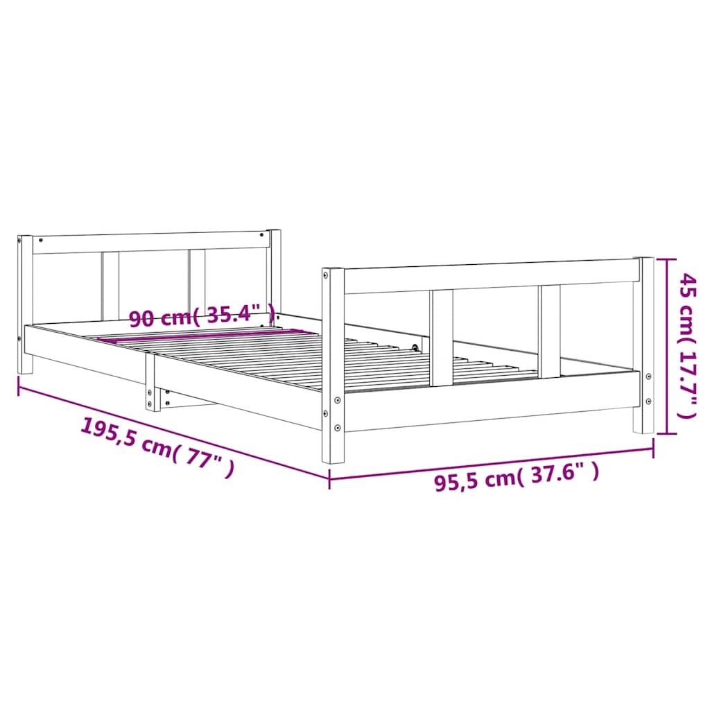 Okvir za dječji krevet bijeli 90 x 190 cm od masivne borovine