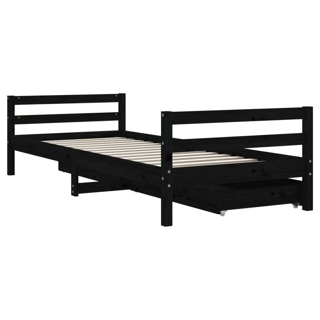 Okvir za dječji krevet s ladicama crni 90 x 200 cm od borovine