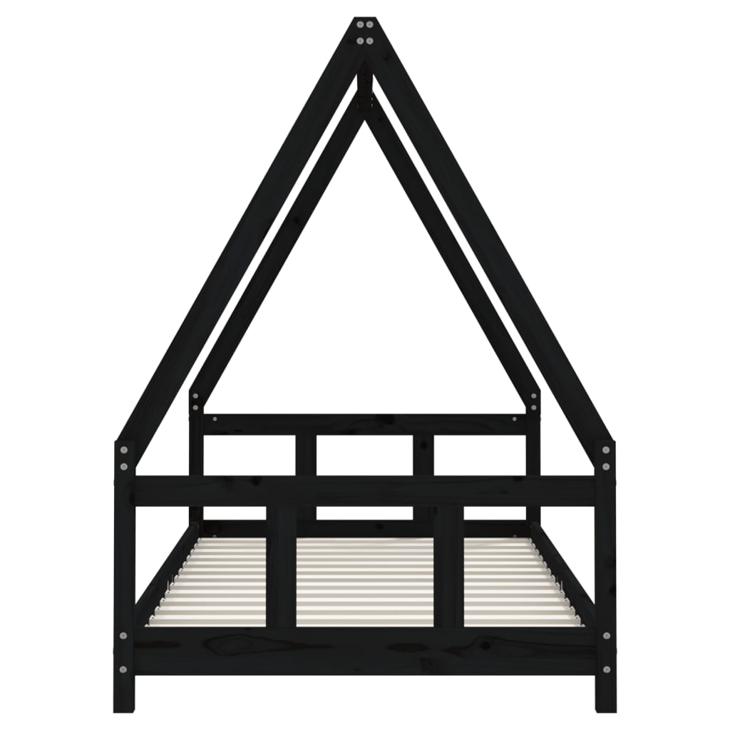 Okvir za dječji krevet crni 90 x 190 cm od masivne borovine
