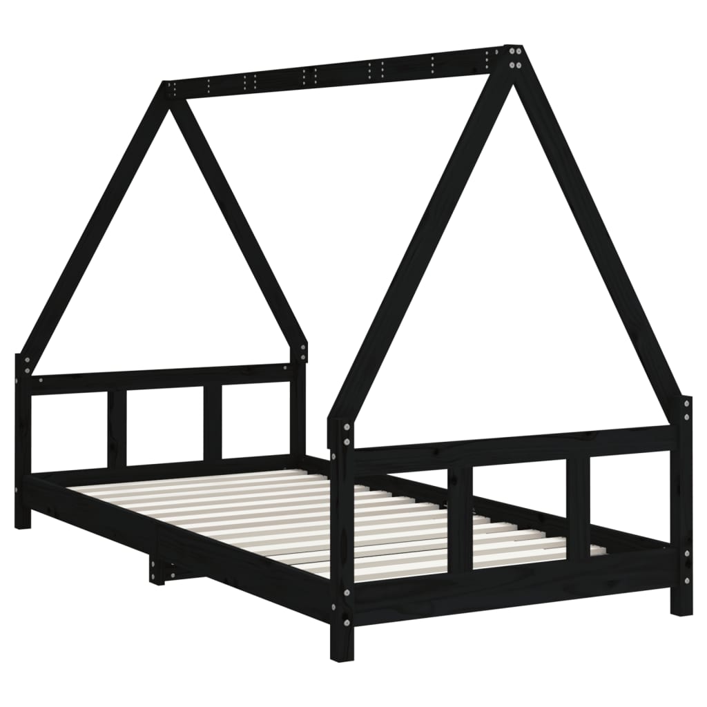 Okvir za dječji krevet crni 90 x 190 cm od masivne borovine