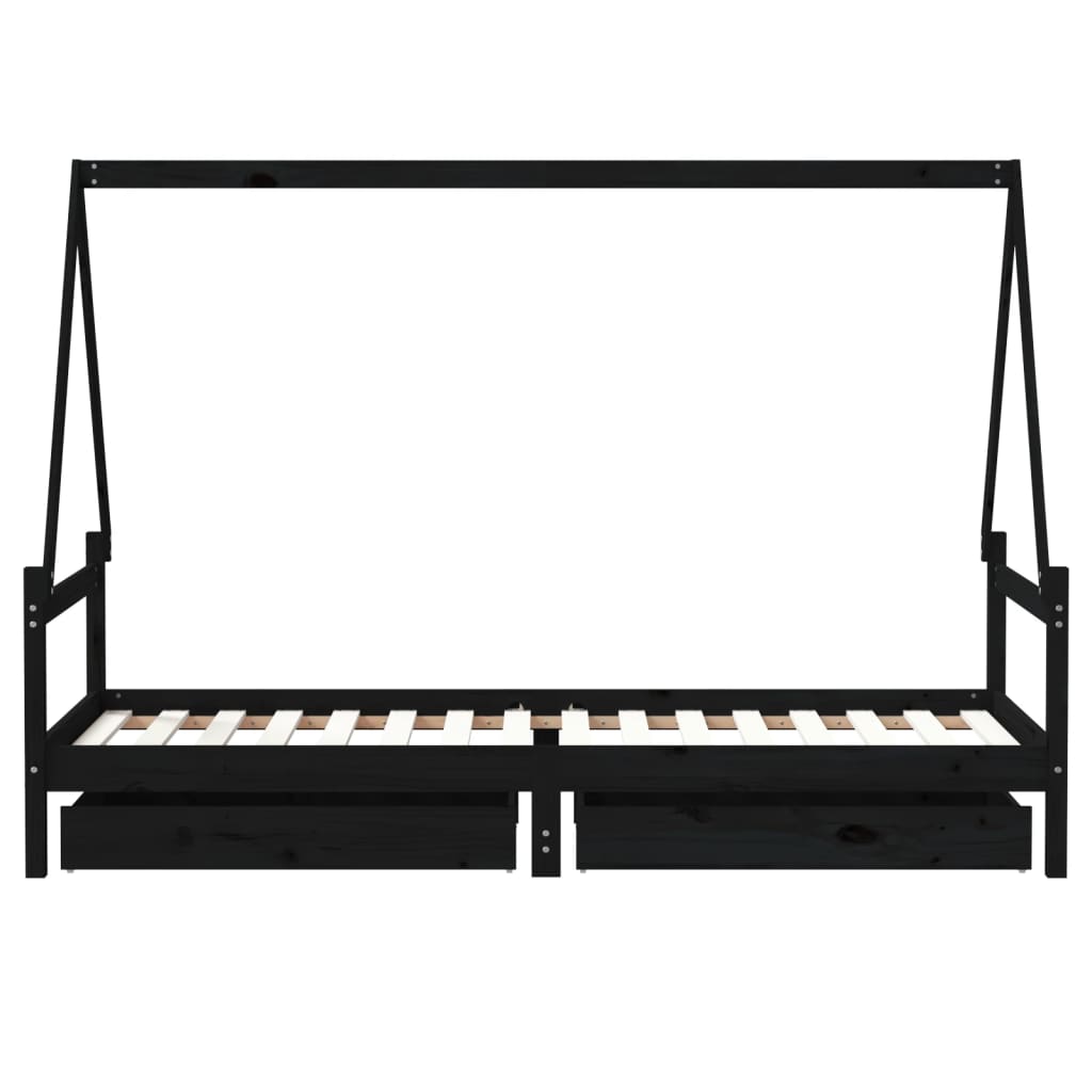 Okvir za dječji krevet s ladicama crni 90 x 200 cm od borovine