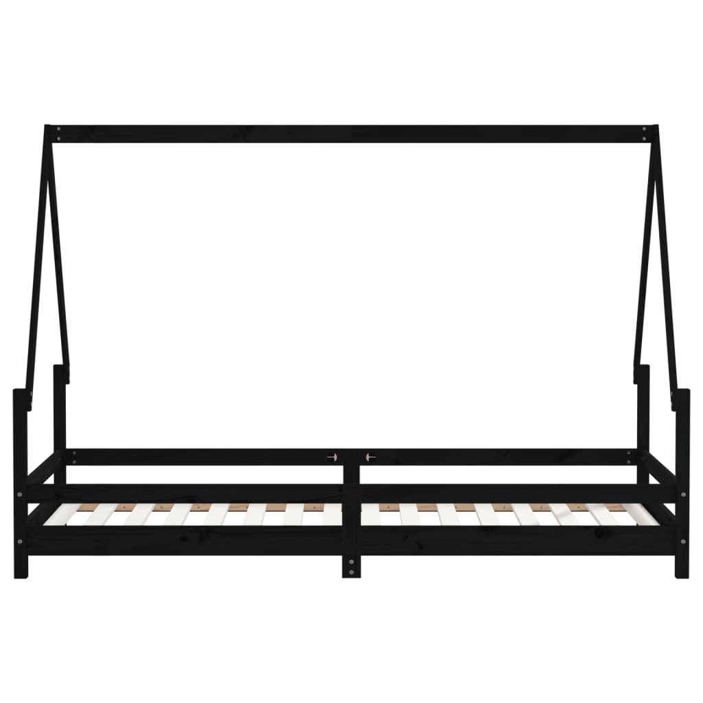 Okvir za dječji krevet crni 80 x 200 cm od masivne borovine