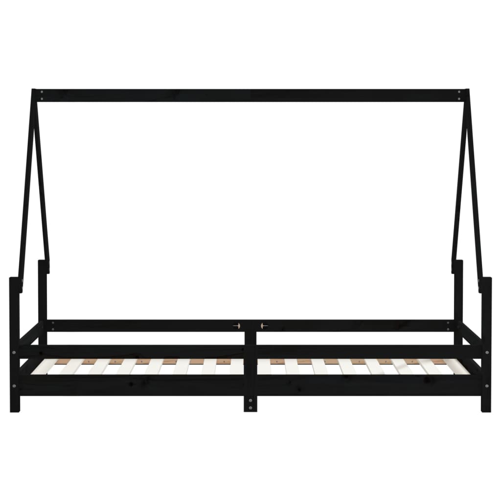 Okvir za dječji krevet crni 90 x 200 cm od masivne borovine