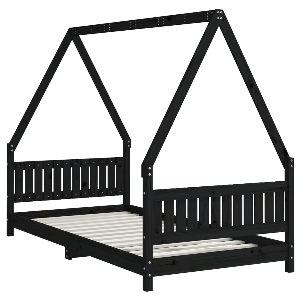 Okvir za dječji krevet crni 90 x 190 cm od masivne borovine