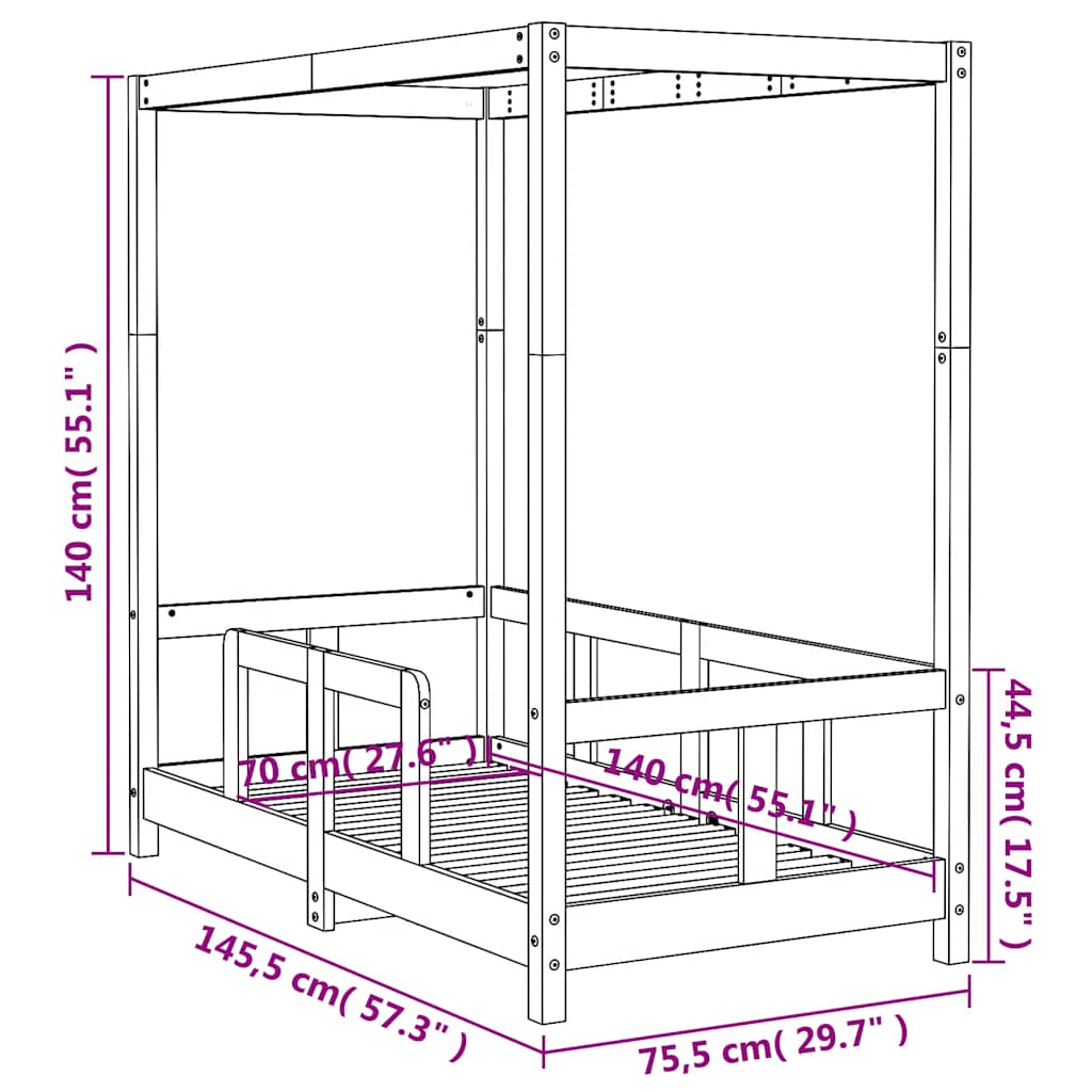 Okvir za dječji krevet 70 x 140 cm od masivne borovine