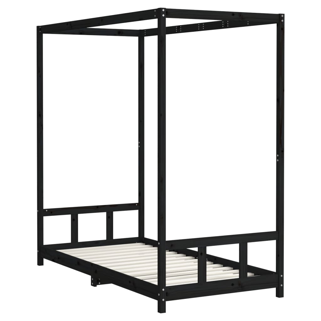 Okvir za dječji krevet crni 90 x 190 cm od masivne borovine