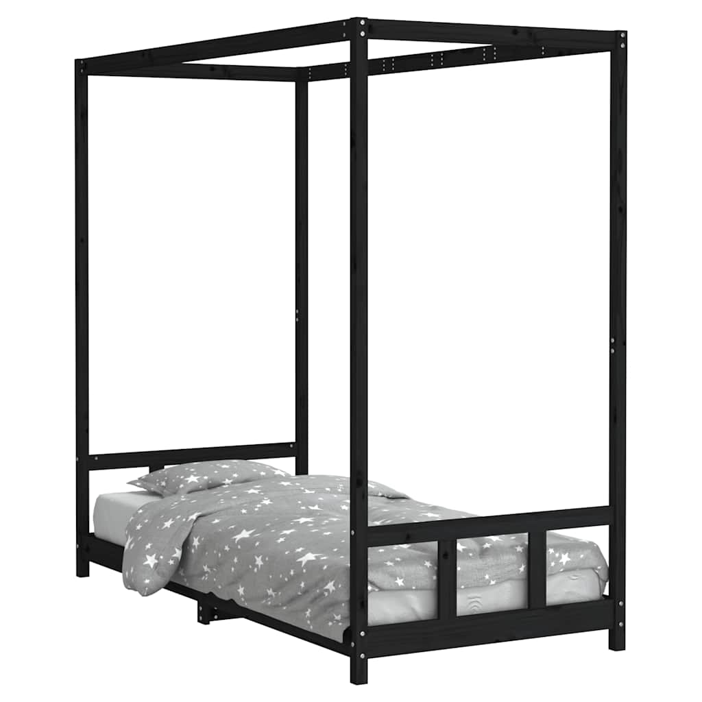 Okvir za dječji krevet crni 90 x 200 cm od masivne borovine