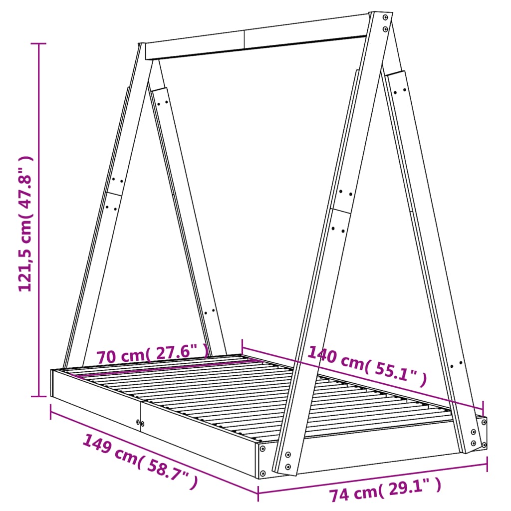 Okvir za dječji krevet bijeli 70 x 140 cm od masivne borovine