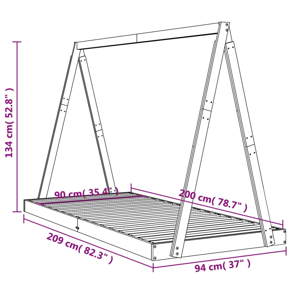 Okvir za dječji krevet bijeli 90 x 200 cm od masivne borovine