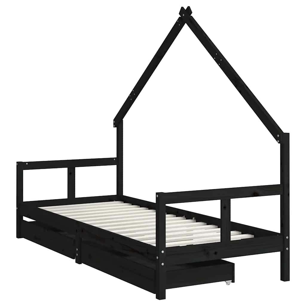 Okvir dječjeg kreveta s ladicama crni 80 x 200 cm od borovine