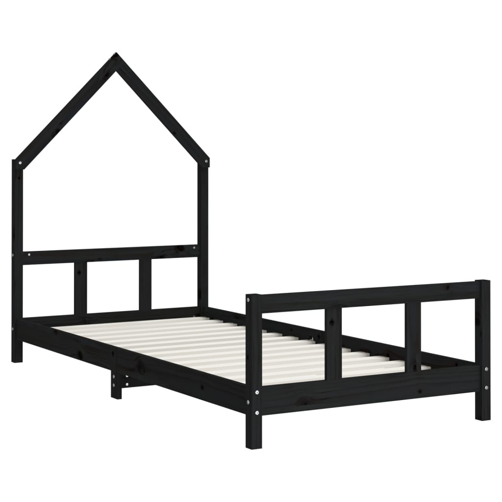 Okvir za dječji krevet crni 90 x 190 cm od masivne borovine