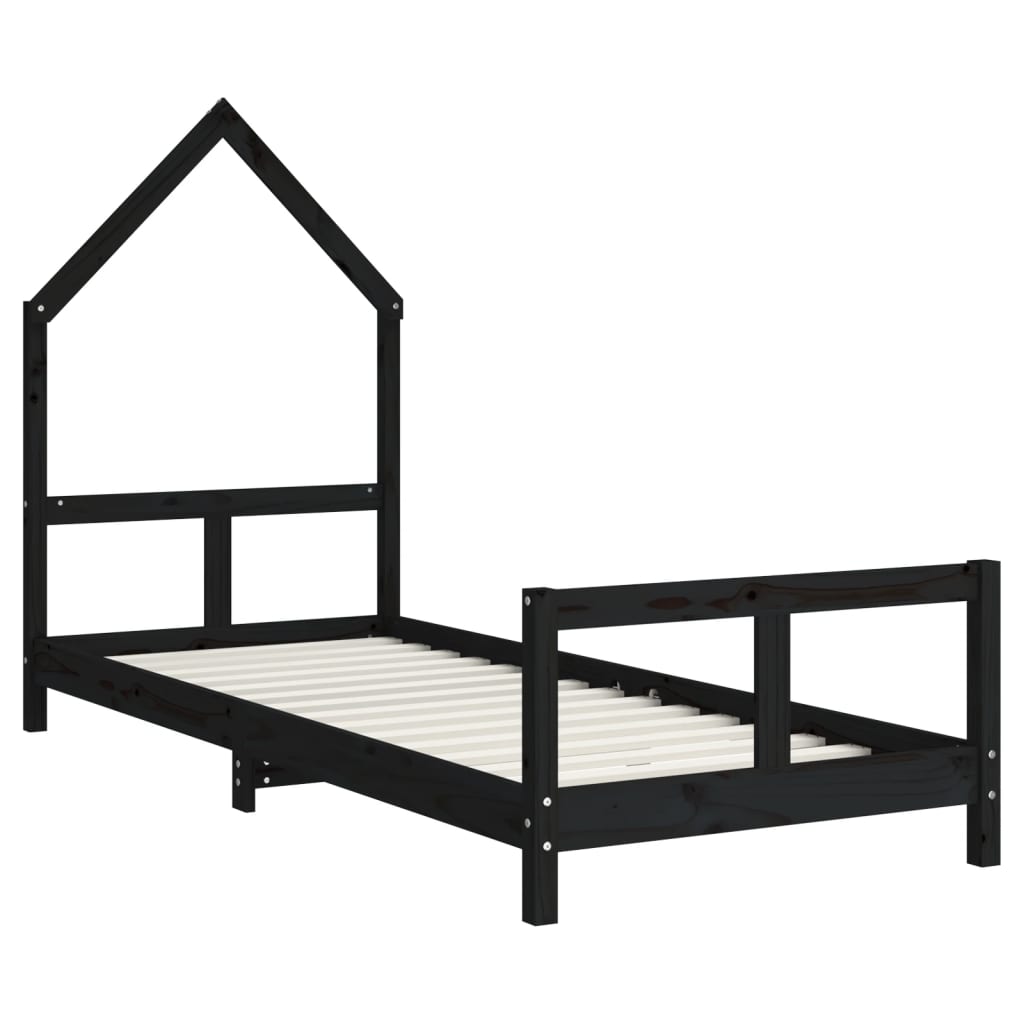 Okvir za dječji krevet crni 80 x 200 cm od masivne borovine