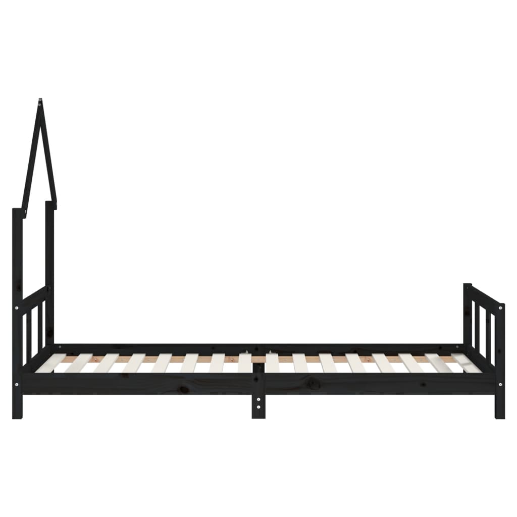 Okvir za dječji krevet crni 90 x 200 cm od masivne borovine