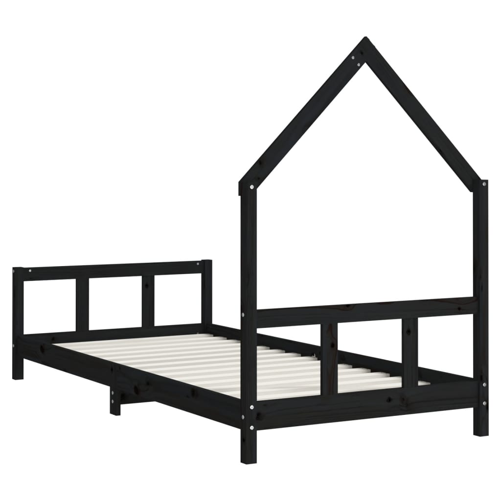 Okvir za dječji krevet crni 90 x 200 cm od masivne borovine