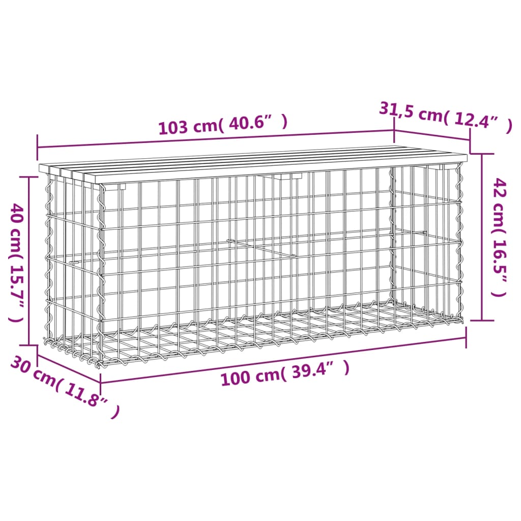 Vrtna klupa s gabionskim dizajnom 103x31,5x42 cm od borovine