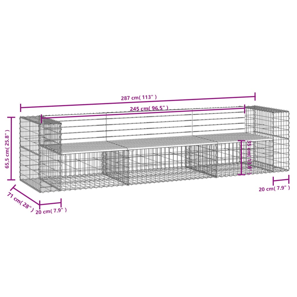Vrtna klupa s gabionskim dizajnom 287x71x65,5 cm drvo duglazije
