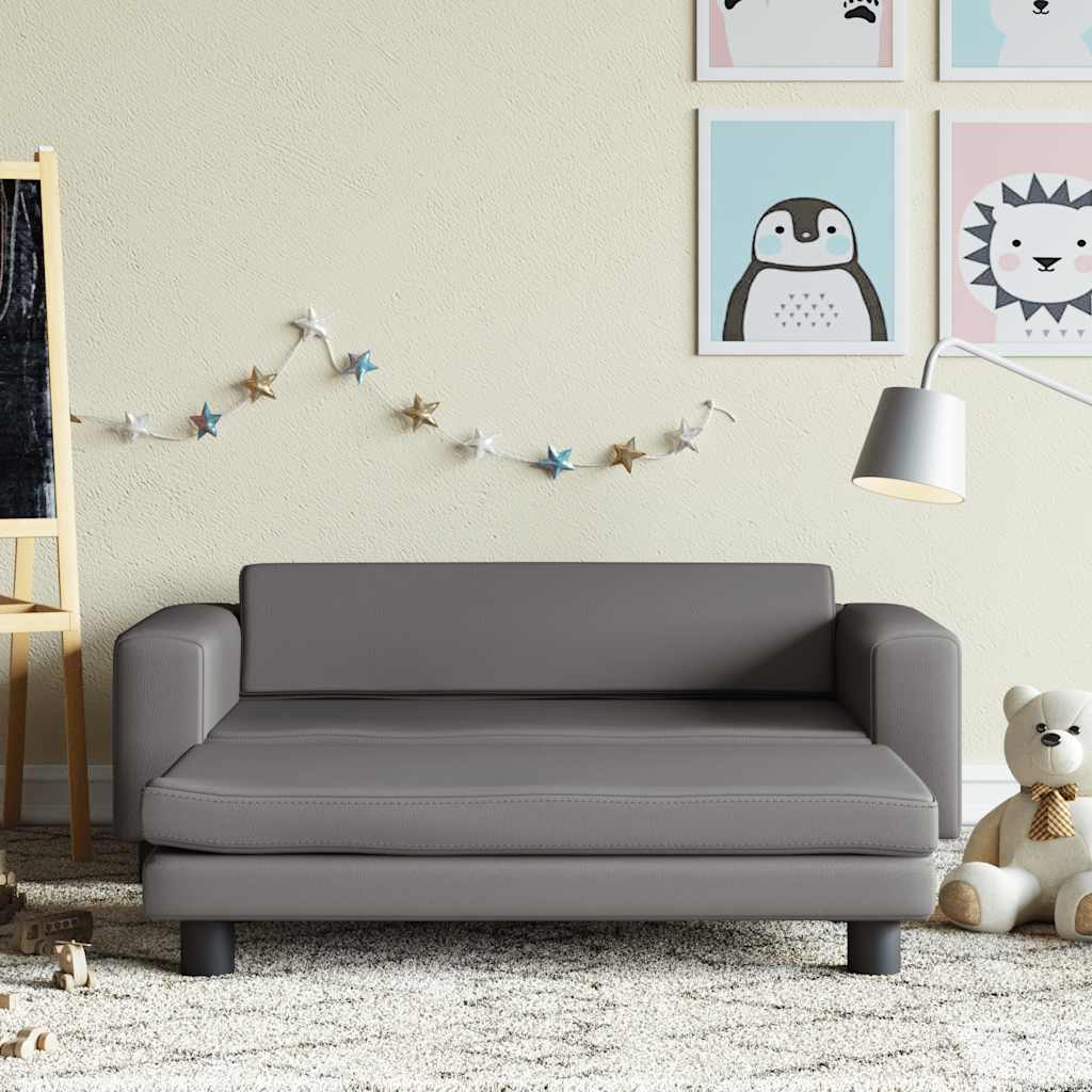 Dječja sofa s tabureom siva 100 x 50 x 30 cm od umjetne kože