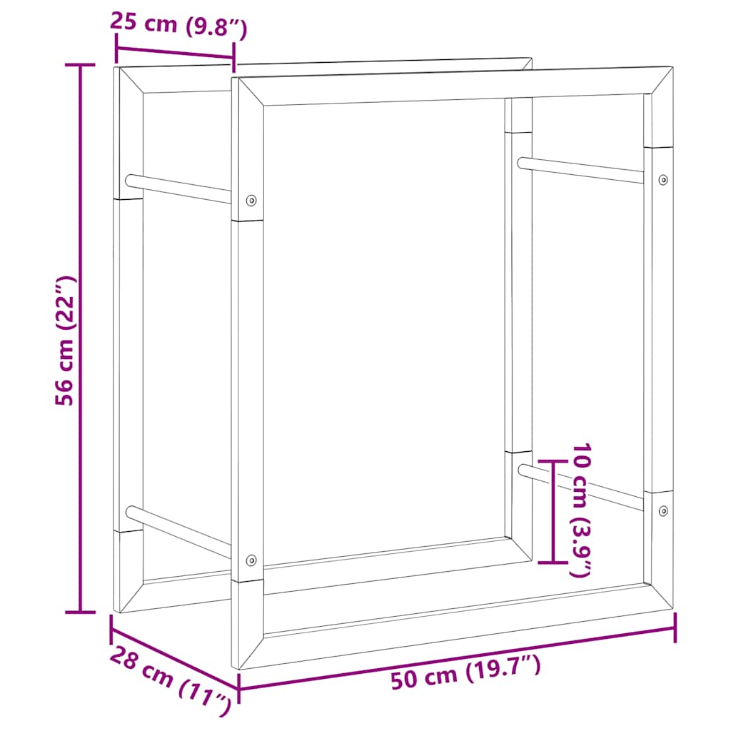 Stalak za drva za ogrjev 50 x 28 x 56 cm od nehrđajućeg čelika
