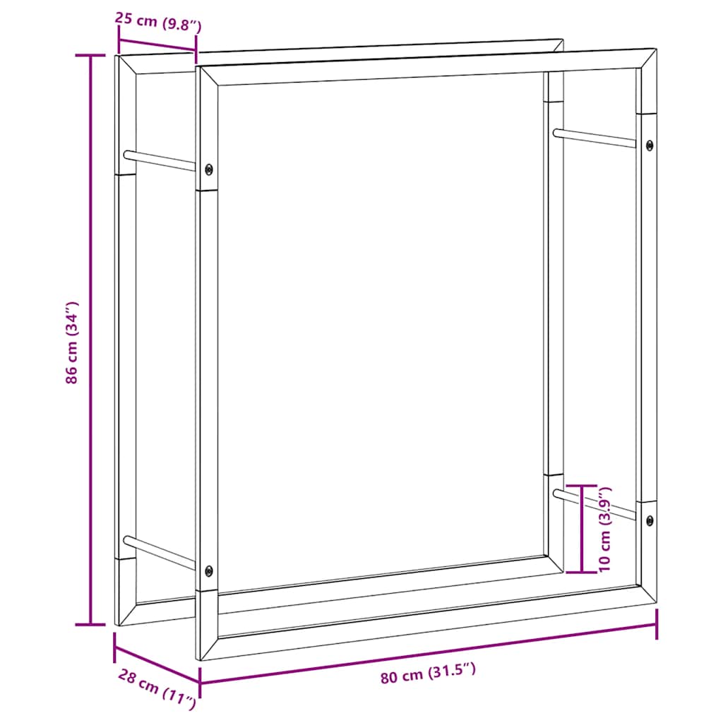 Stalak za drva za ogrjev 80x28x86 cm od nehrđajućeg čelika