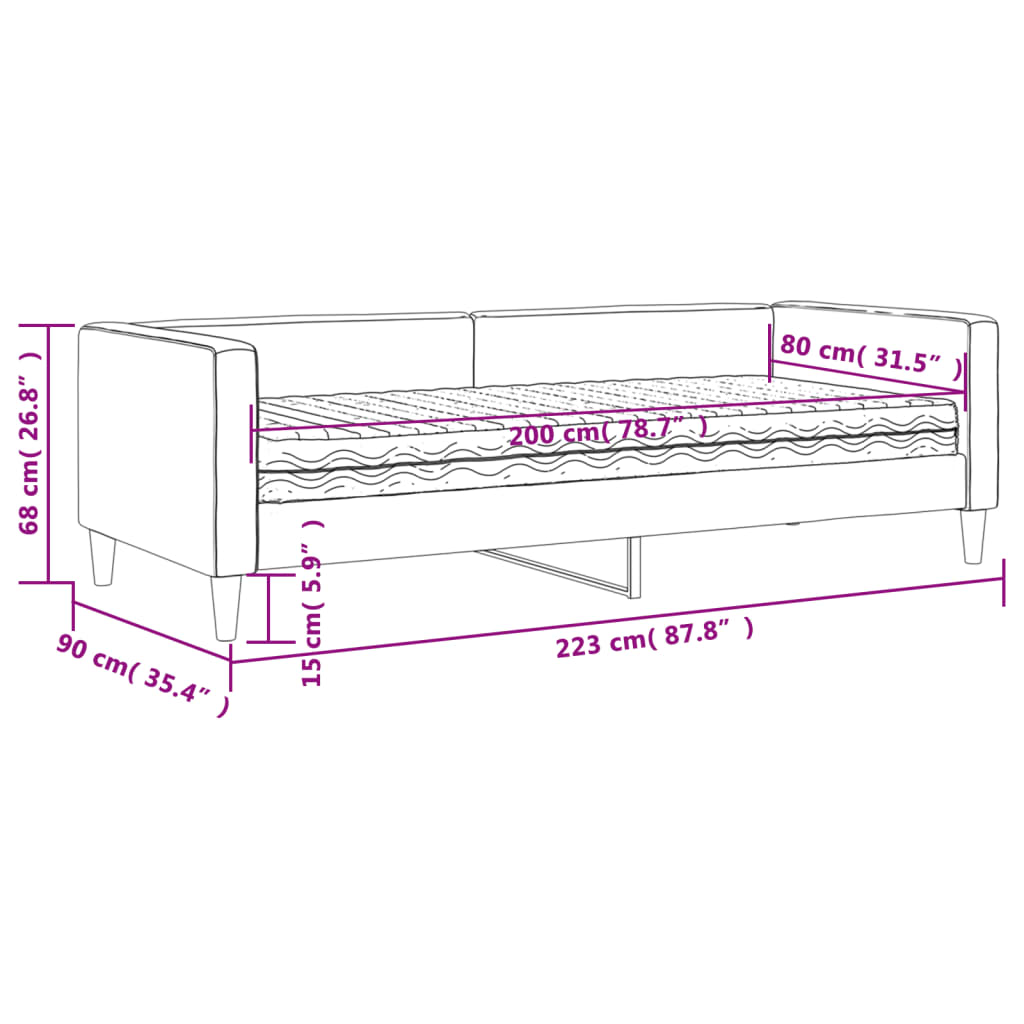 Dnevni krevet s madracem smeđesivi 80 x 200 cm od tkanine