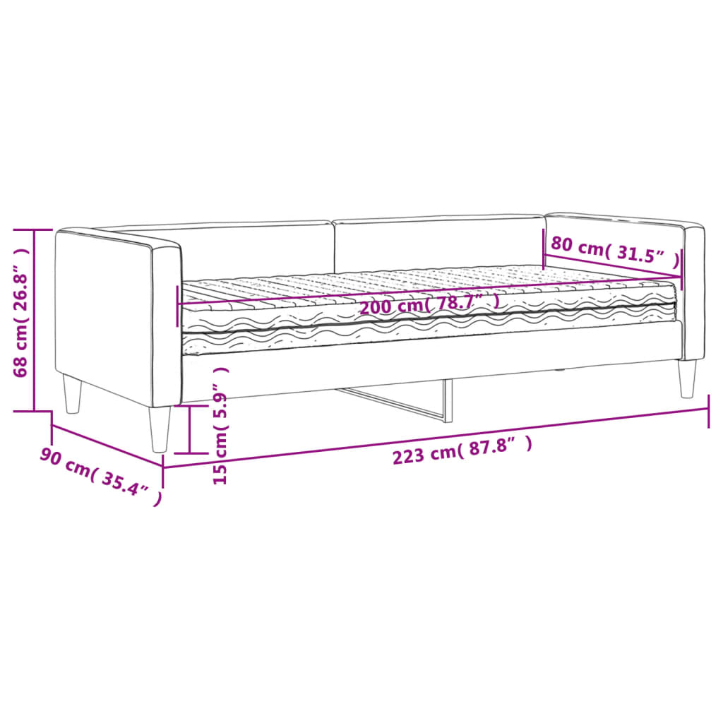 Dnevni krevet s madracem krem 80 x 200 cm od tkanine
