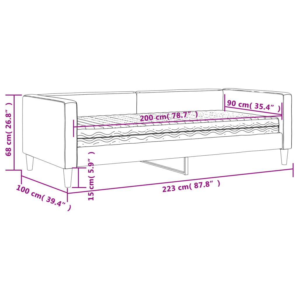 Dnevni krevet s madracem krem 90 x 200 cm od tkanine