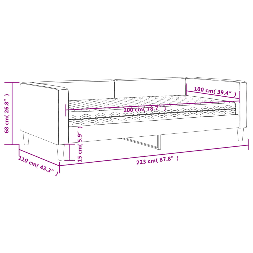 Dnevni krevet s madracem krem 100 x 200 cm od tkanine