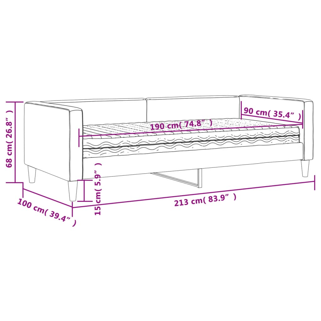 Dnevni krevet s madracem svjetlosivi 90 x 190 cm od tkanine