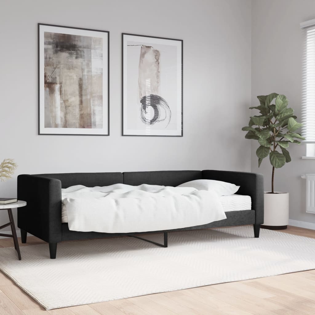 Dnevni krevet s madracem crni 90 x 190 cm od tkanine