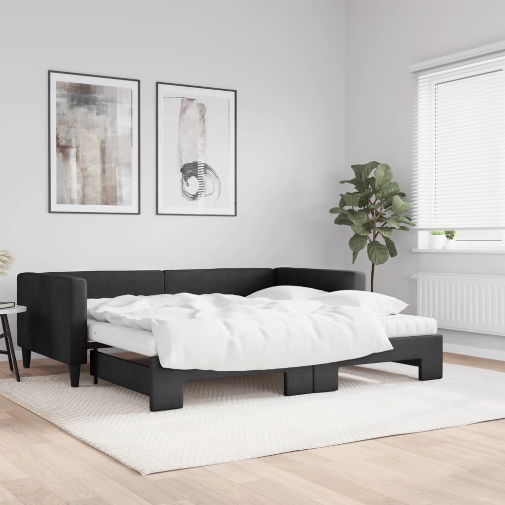 Dnevni krevet na razvlačenje crni 100 x 200 cm od tkanine