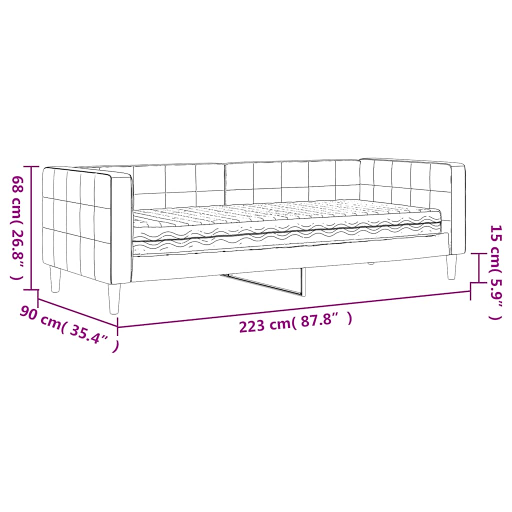 Dnevni krevet s madracem tamnosivi 80 x 200 cm baršunasti