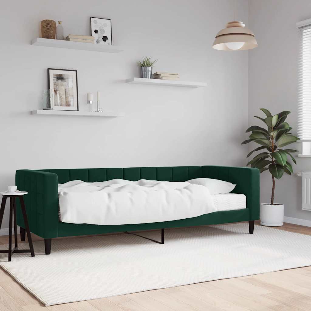 Dnevni krevet s madracem tamnozeleni 80 x 200 cm baršunasti