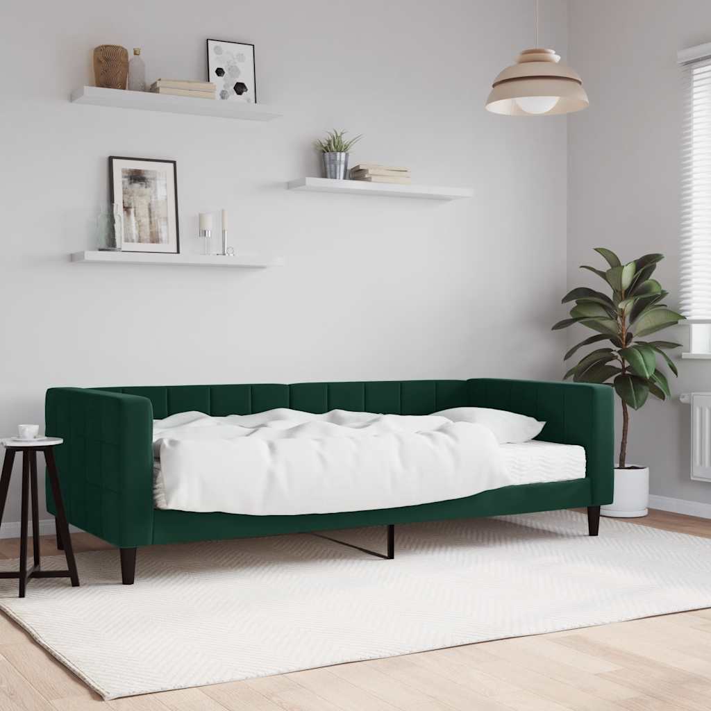 Dnevni krevet s madracem tamnozeleni 90 x 200 cm baršunasti