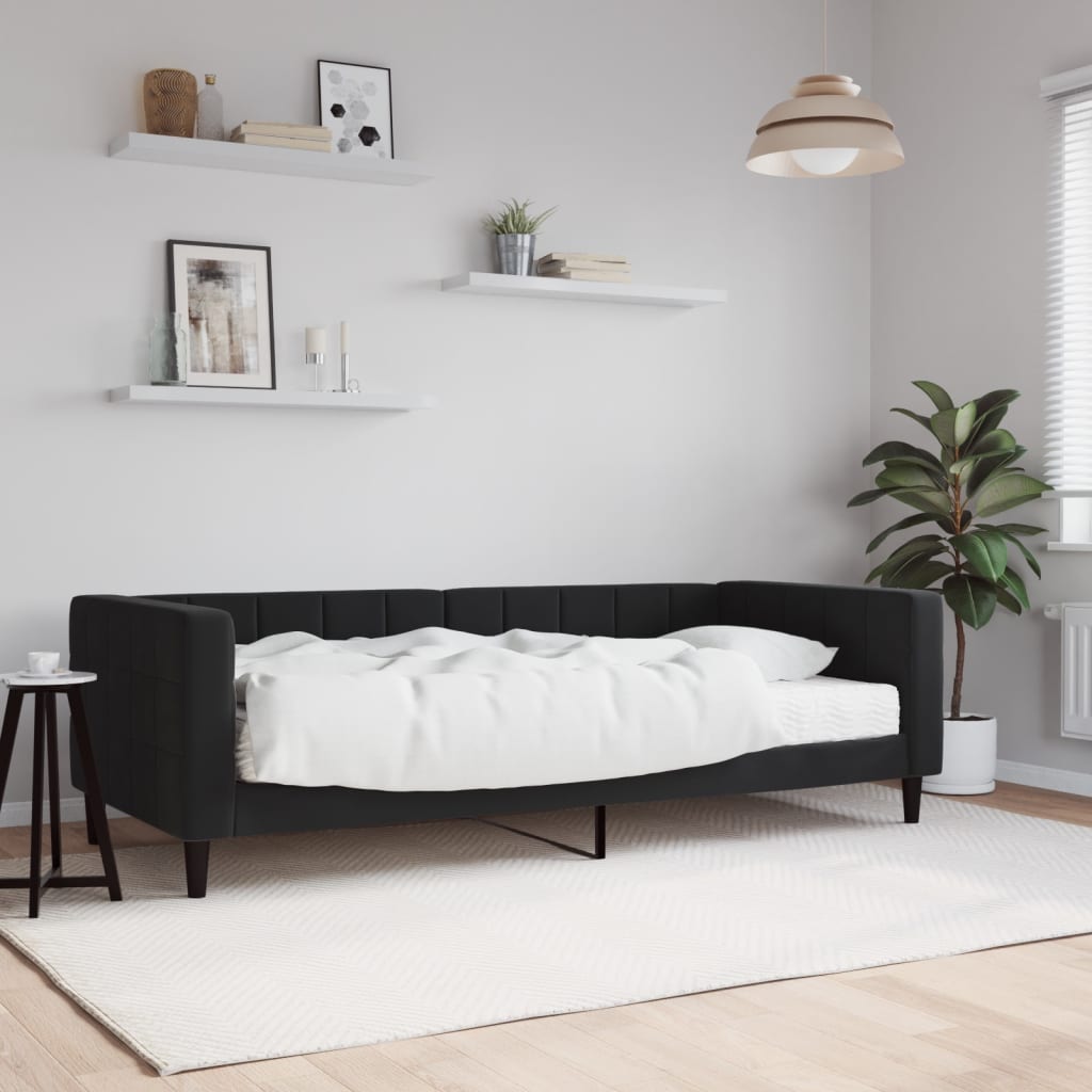 Dnevni krevet s madracem crni 90 x 200 cm baršunasti