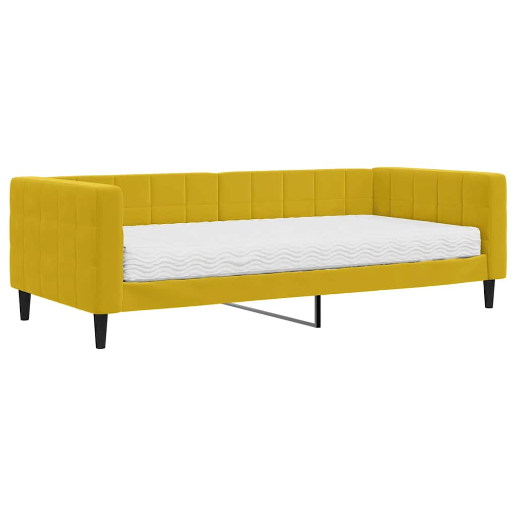 Dnevni krevet s madracem žuti 90 x 200 cm baršunasti