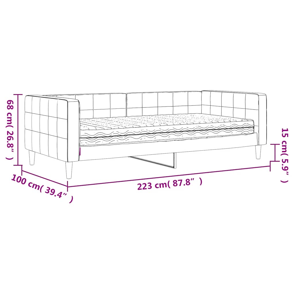 Dnevni krevet s madracem žuti 90 x 200 cm baršunasti