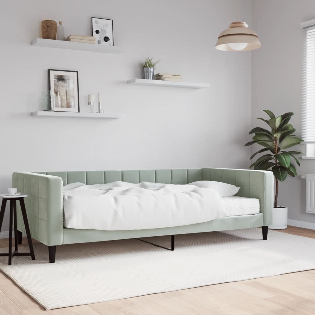 Dnevni krevet s madracem svjetlosivi 100 x 200 cm baršunasti