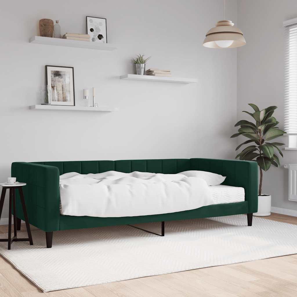 Dnevni krevet s madracem tamnozeleni 100 x 200 cm baršunasti