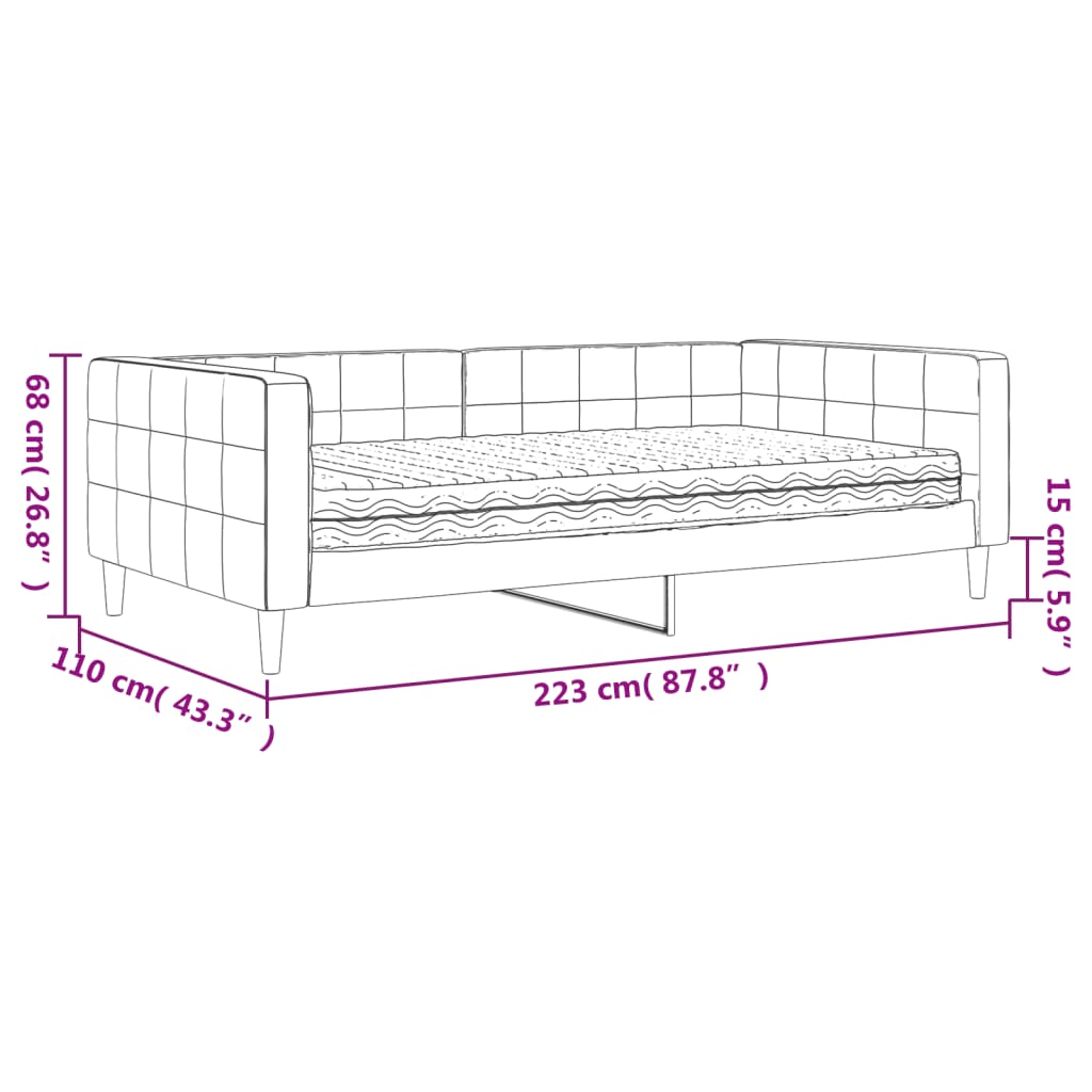 Dnevni krevet s madracem crni 100 x 200 cm baršunasti
