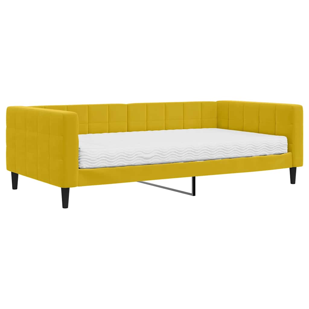 Dnevni krevet s madracem žuti 100 x 200 cm baršunasti