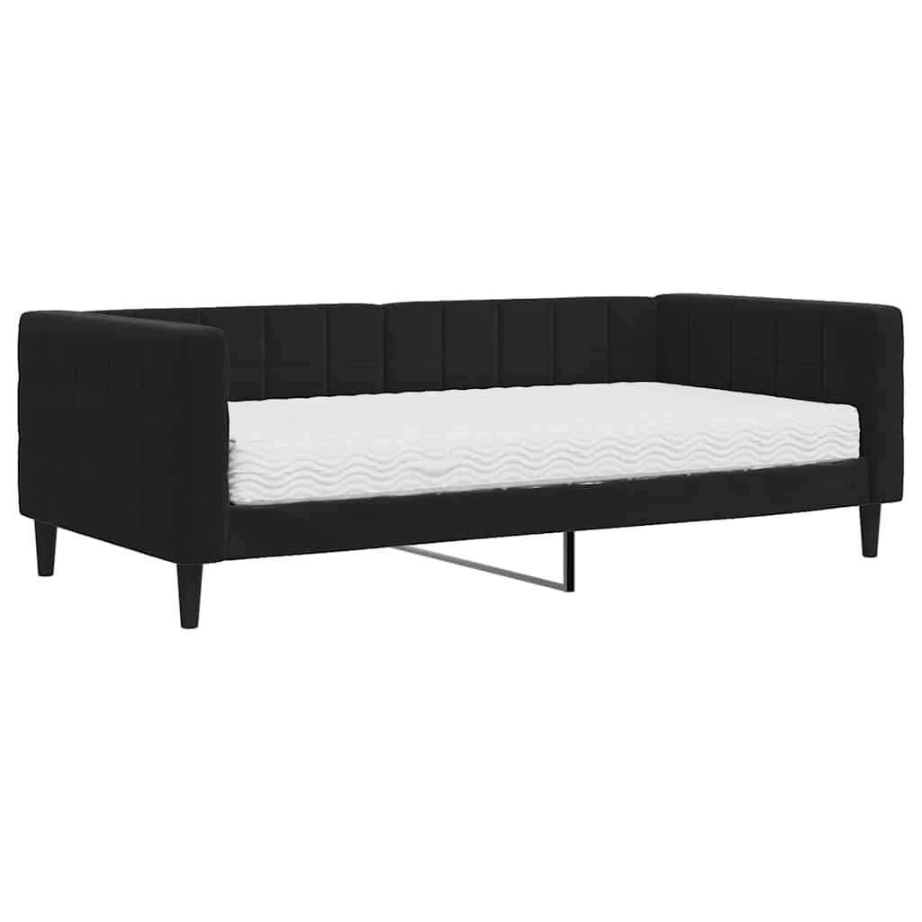 Dnevni krevet s madracem crni 90 x 190 cm baršunasti