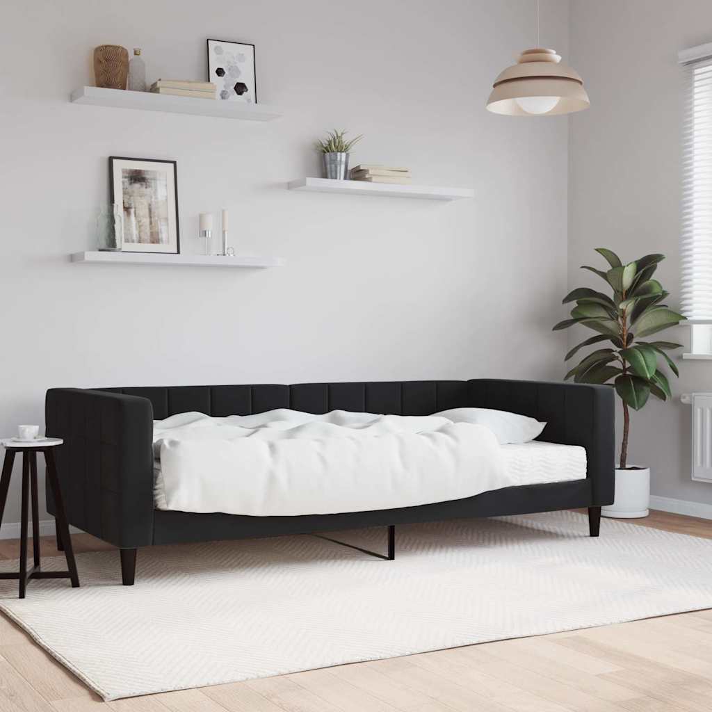 Dnevni krevet s madracem crni 90 x 190 cm baršunasti