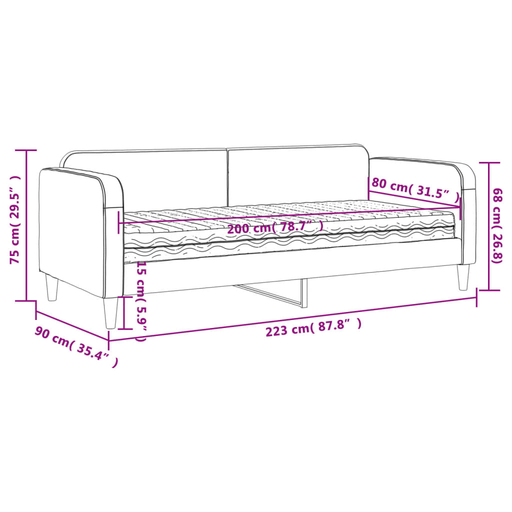 Dnevni krevet s madracem svjetlosivi 80 x 200 cm od tkanine