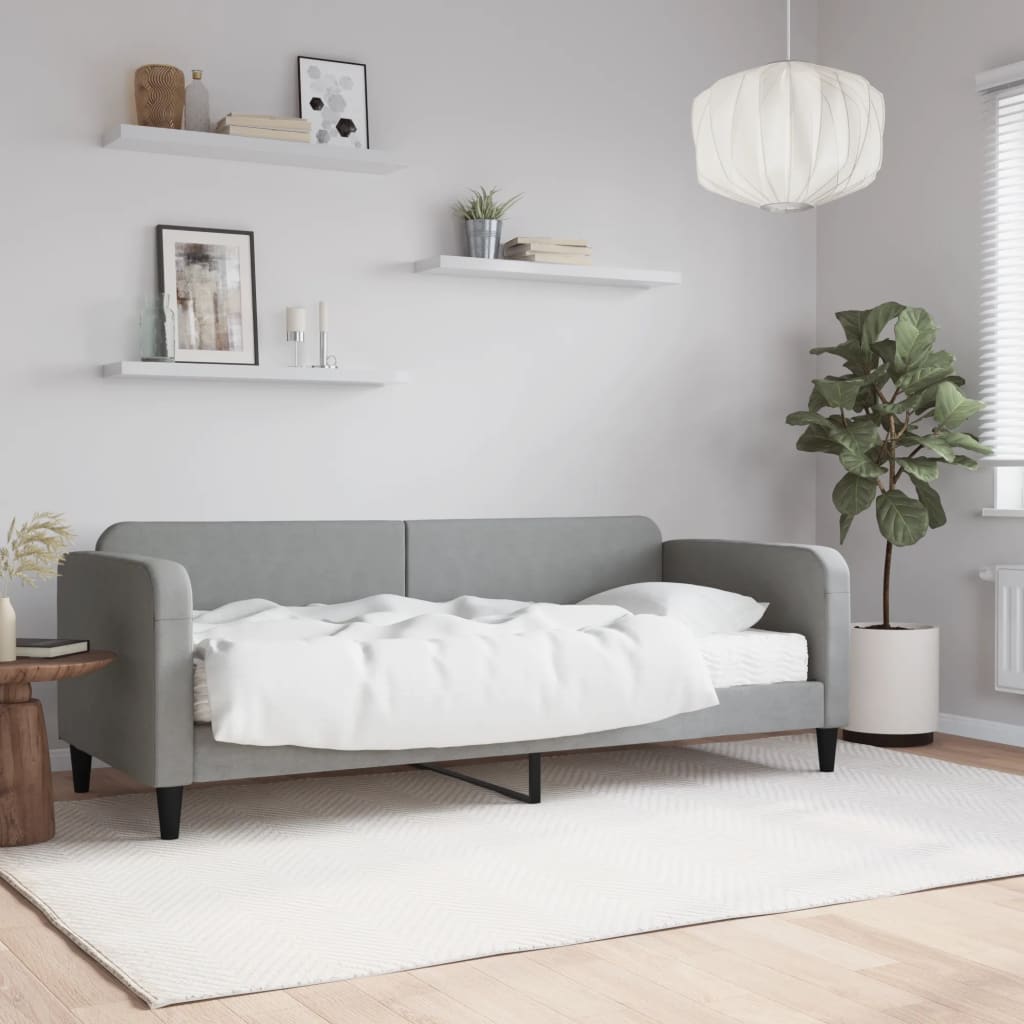 Dnevni krevet s madracem svjetlosivi 80 x 200 cm od tkanine