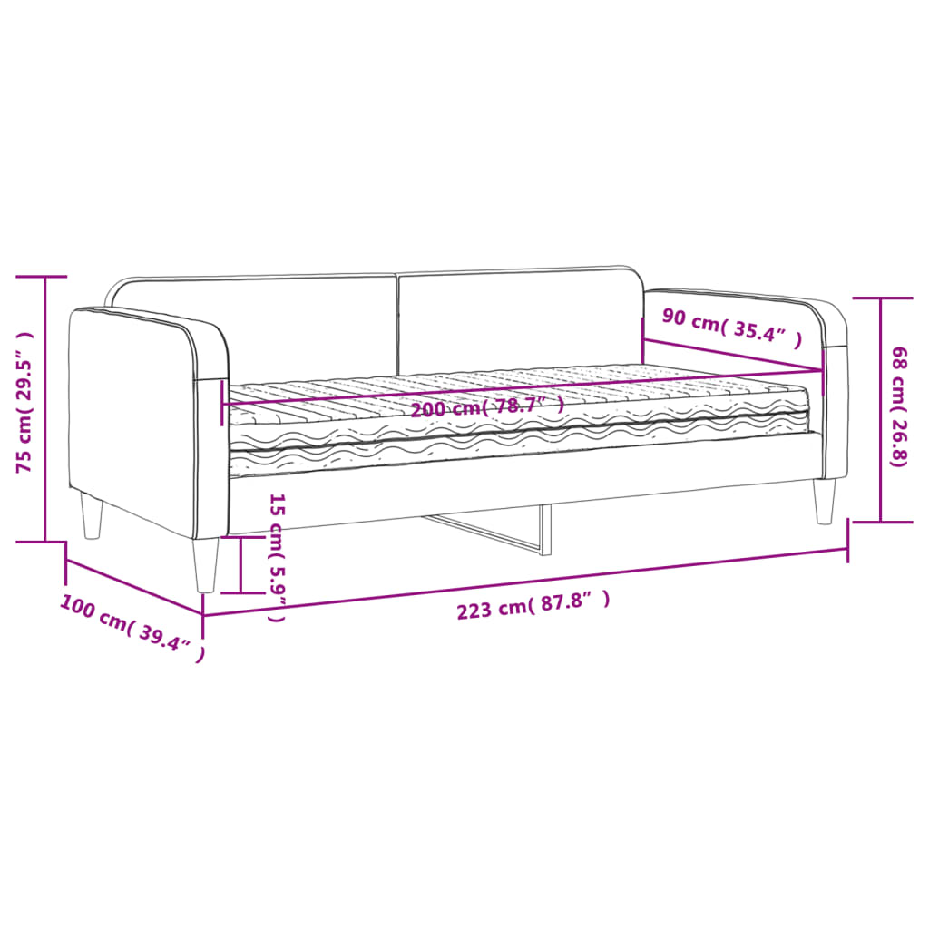 Dnevni krevet s madracem crni 90 x 200 cm od tkanine