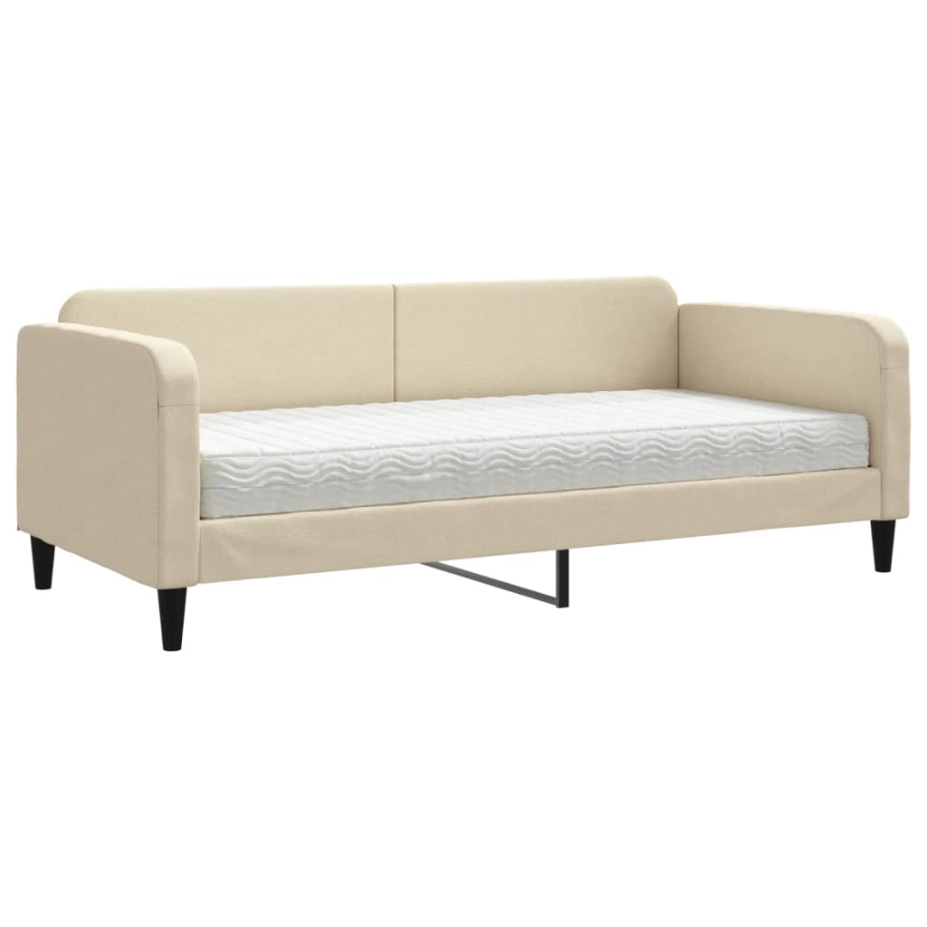 Dnevni krevet s madracem krem 90 x 200 cm od tkanine
