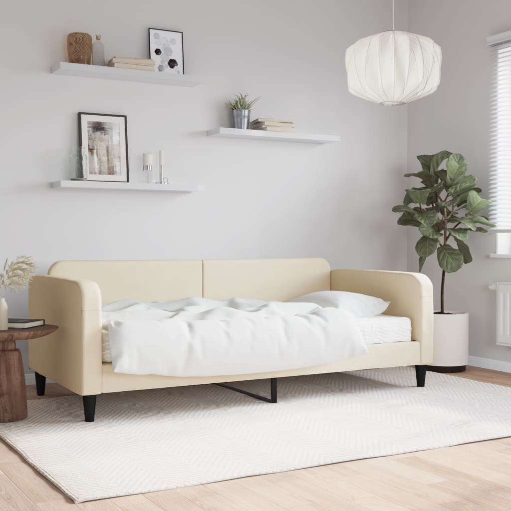 Dnevni krevet s madracem krem 90 x 200 cm od tkanine